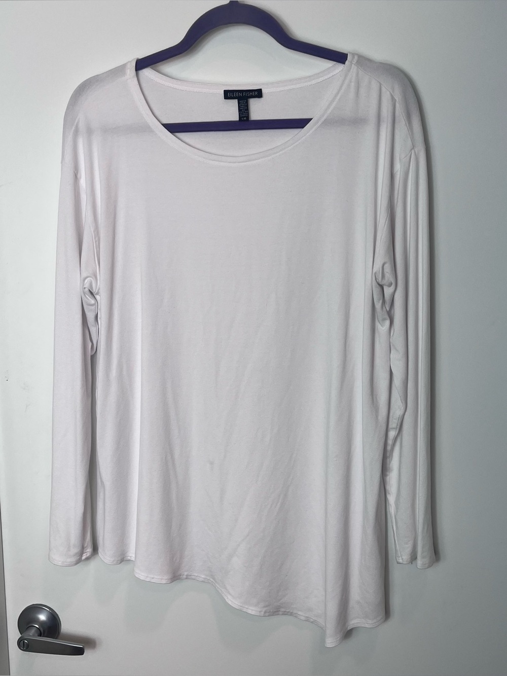Eileen Fisher Viscose Jersey Asymmetric Hem Top Size Large Quiet Luxury Basic